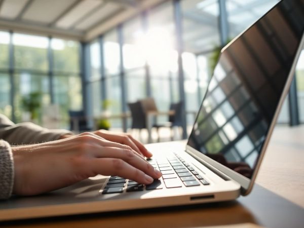 Oameni lucrează cu laptopuri în birouri moderne.
