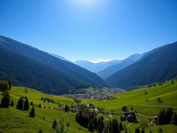 Munți Carpați și peisaj rural românesc